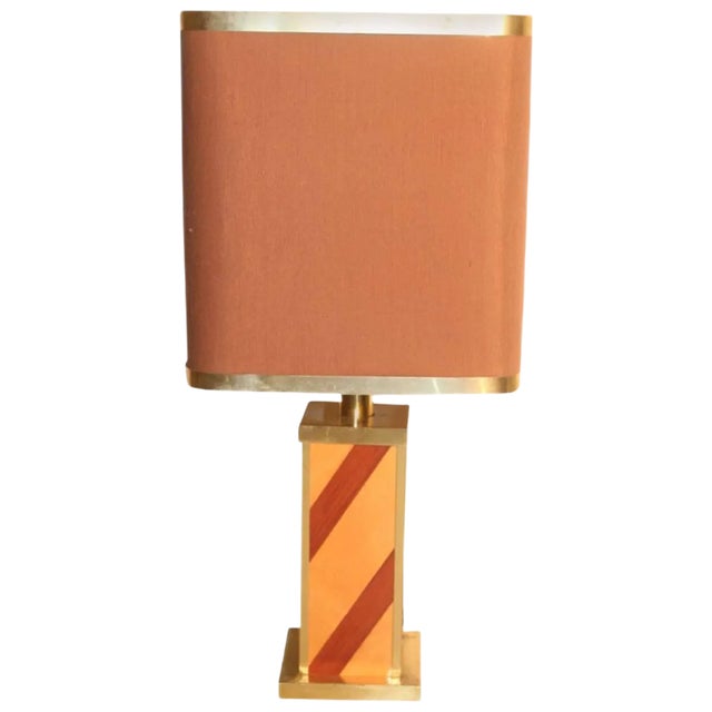 Vintage Wood & Brass Table Lamp, 1970s For Sale