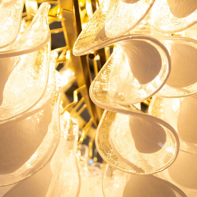 Metal Large Italian Oval Suspension Chandelier in White Murano Glass, 1990s For Sale - Image 7 of 12
