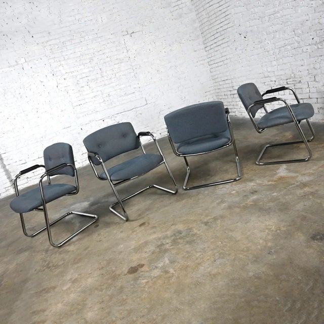 Gray Late 20th Century Gray & Chrome Cantilever Chairs by United Chair Co Style of Steelcase Set of 4 For Sale - Image 8 of 12