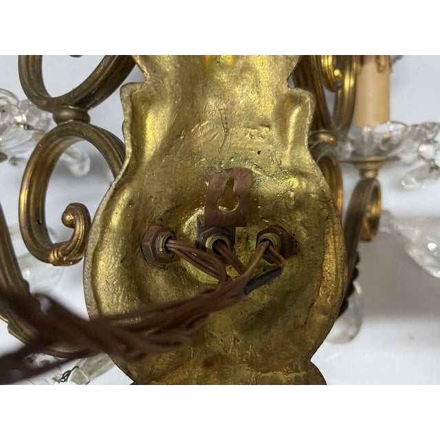 Large Bronze and Crystal Wall Sconces, Italy, 1950s, Set of 2 For Sale - Image 4 of 15