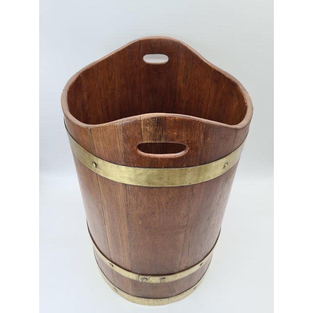 1970s Maritime Wooden Bucket with Brass Hoops, 1960s-1970s For Sale - Image 5 of 14
