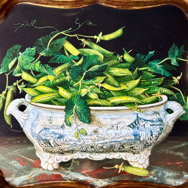 Keller Charles Toleware Serving Tray With Stephanie Hoppen Artwork Featuring Blue and White Porcelain For Sale - Image 4 of 11