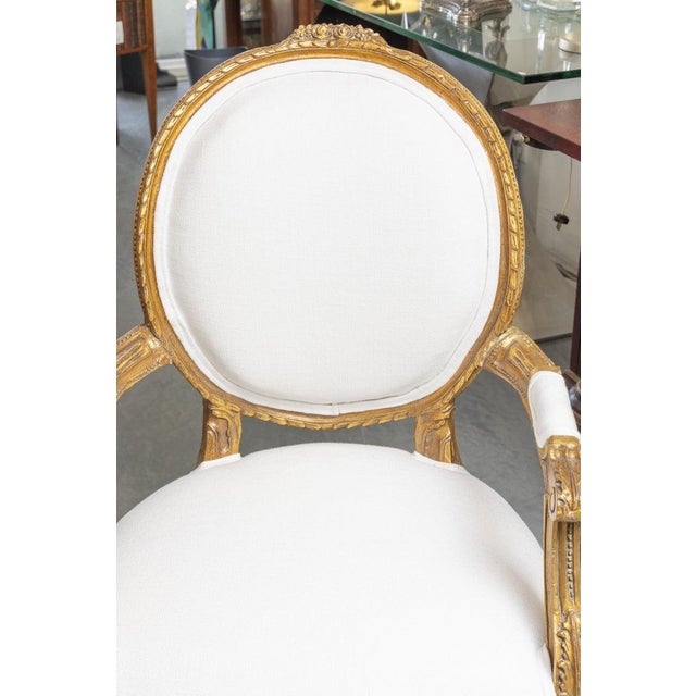 Early 20th Century Early 20th Century 0ne of a Pair of Identical Louis XVI Style Gilt Wood Armchairs For Sale - Image 5 of 7