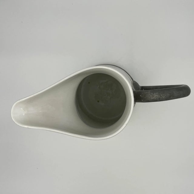 White Early 20th Century White Pitcher With Metal Handle and Trim For Sale - Image 8 of 10