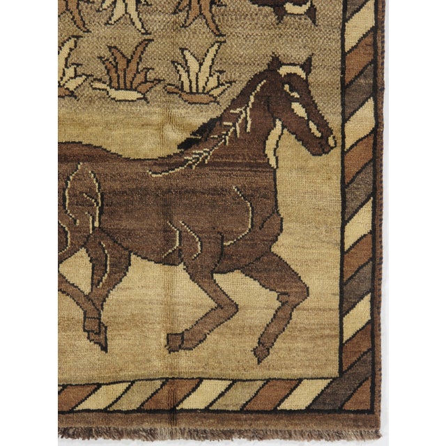 Tribal Persian Hand-Knotted Gabbeh Rug With Stylized Horse Motifs 3'4" X 5'3" For Sale - Image 3 of 6