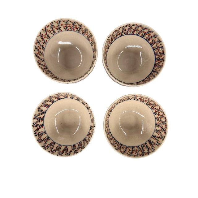 Set of 4 Bat Trang Vietnamese Ceramic Multipurpose Bowls Hand Painted in Botanical Motifs For Sale - Image 10 of 11