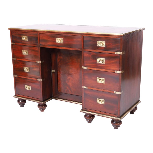 Antique English Campaign Leather Top Desk For Sale