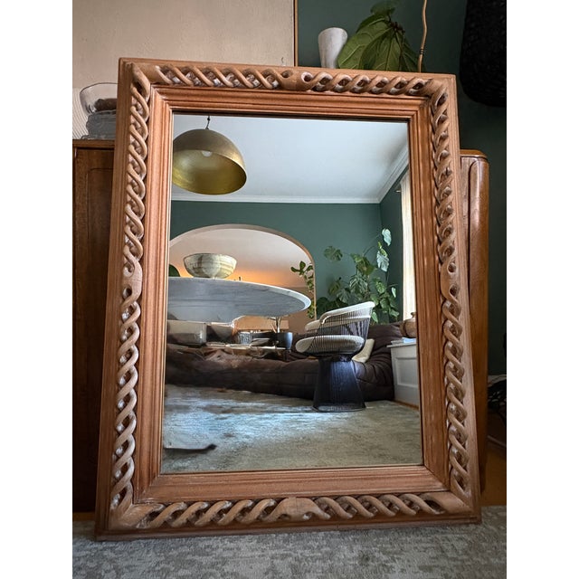 1960s Large Italian Mid Century Braided Twist Wood Mirror For Sale - Image 5 of 6