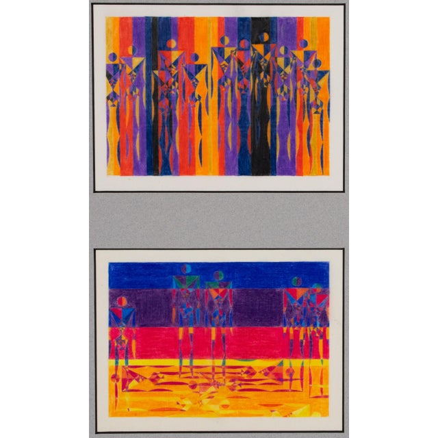 Contemporary Geometric Colorist Project Surrealist Drawings, France Circa 1960 For Sale - Image 3 of 12