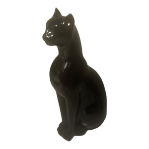 Modernist Baccarat France Black Egyptian Style Cat Figurine 6.5" Tall