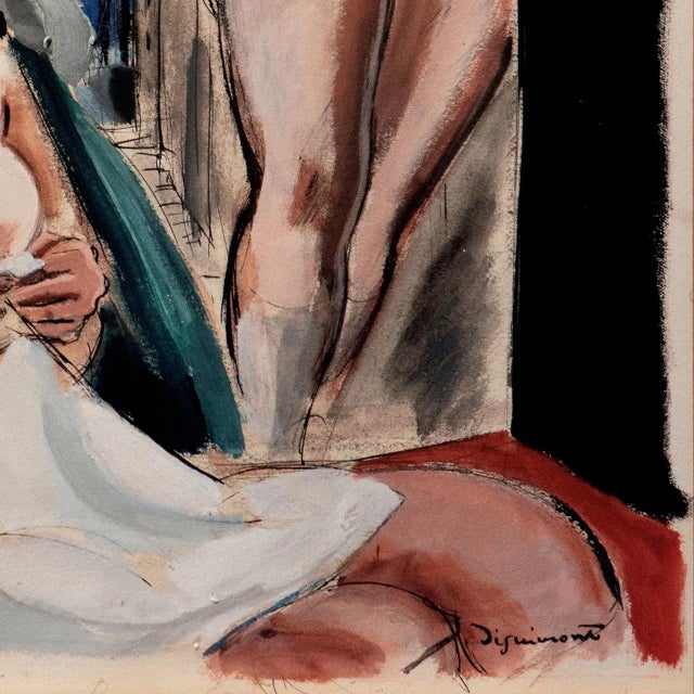 Signed lower right, "Dignimont" (French, nd painted on Arches Paper circa 1950. A substantial, mid-century interior with a...