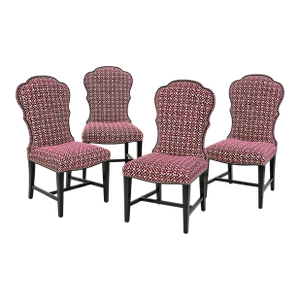 Set of 4 Custom Upholstered Burgundy Geometric Velvet Dining Chairs