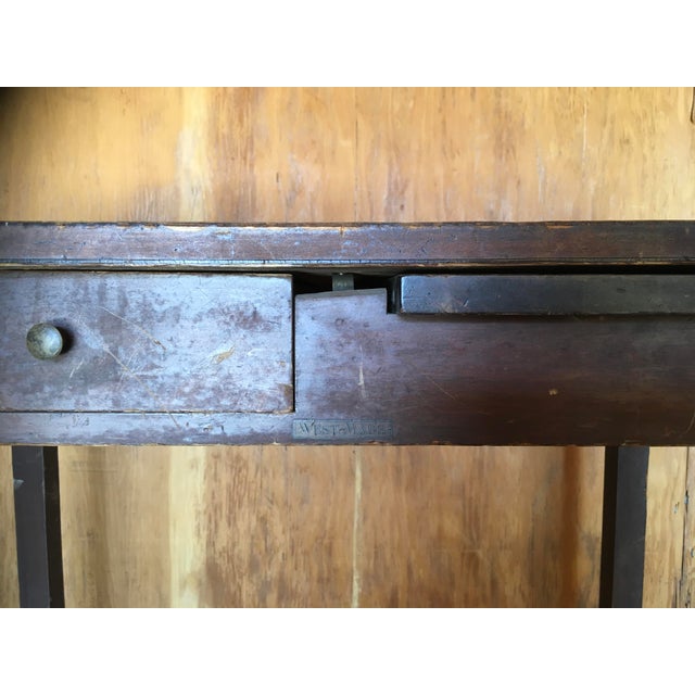 Hi, solid wood vintage writing desk. Good for under a window or in a hallway or foyer against a wall. Brand “West End”....