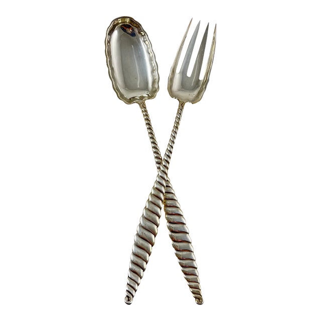 Sterling Silver Whiting Oval Twist Salad Servers, Issued 1880 For Sale