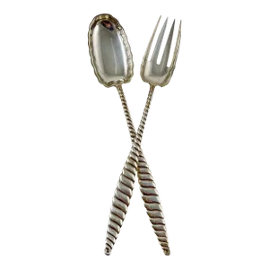 Sterling Silver Whiting Oval Twist Salad Servers, Issued 1880