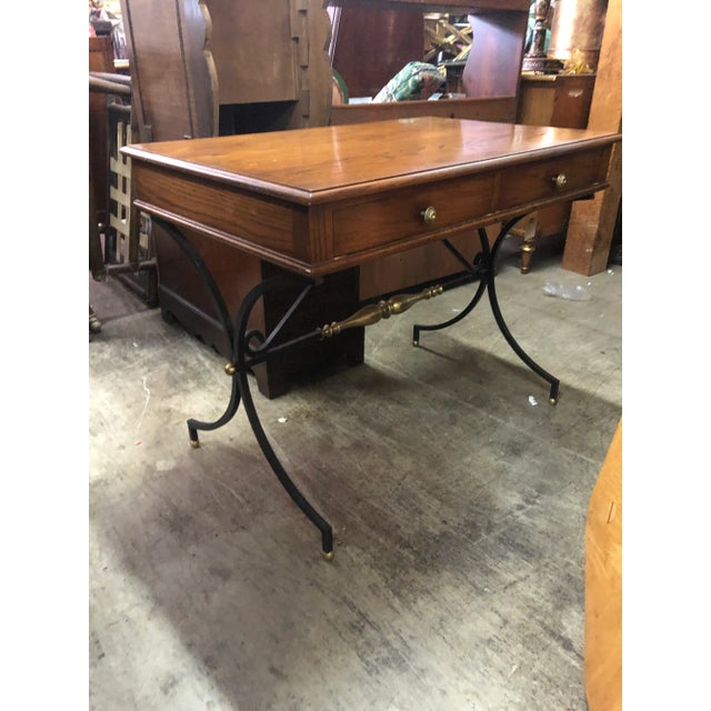 Brown Directoire Style Oak & Iron Writing Desk For Sale - Image 8 of 10