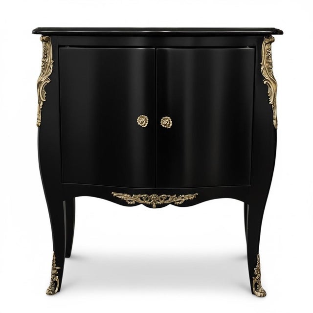 Midcentury Black Lacquered French Louis XV Style Bombe Chest Att. To Bodart For Sale In Atlanta - Image 6 of 7