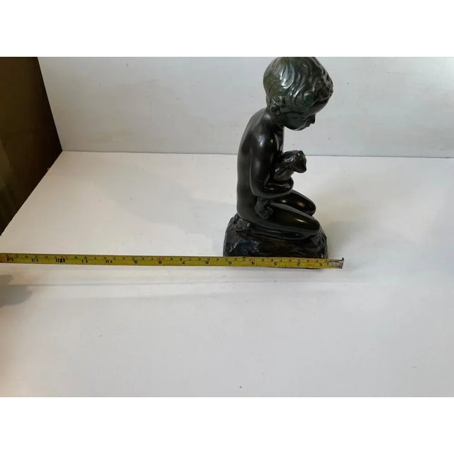 Green Art Deco Sculpture of Boy with Teddy Bear by Just Andersen & E. Borch, 1940s For Sale - Image 8 of 10