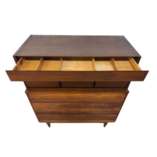 Mid-Century Modern Mid-Century Modern American of Martinsville Dania Walnut High Chest For Sale - Image 3 of 8