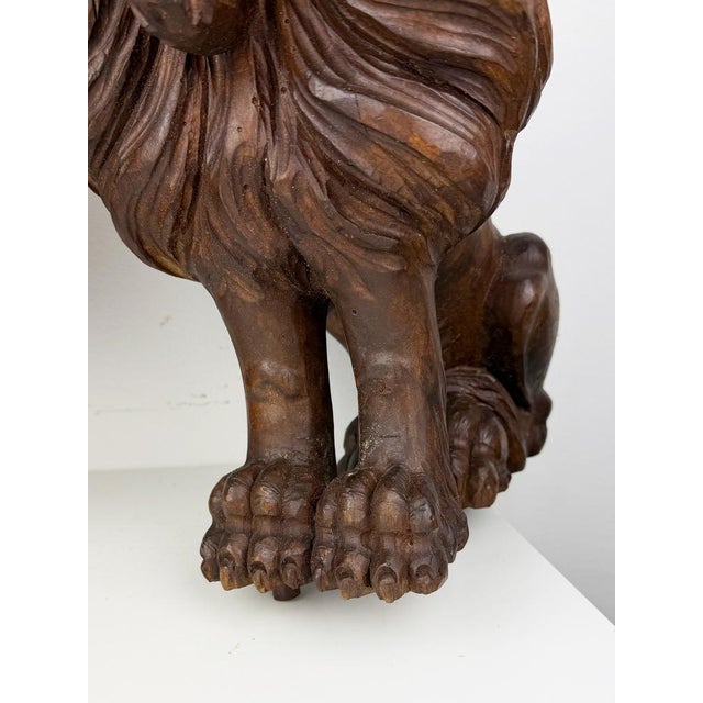 Antique Renaissance Revival Italian Hand-Carved Wooden Lions, 1890s, Set of 2 For Sale - Image 10 of 18