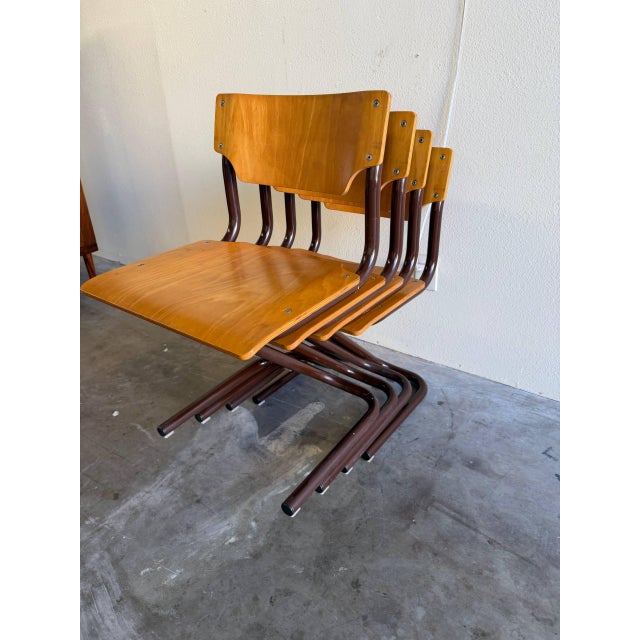 Vintage Scandinavian Stacking Chairs Set of 4 - Mid Century Modern Plywood Dining Chairs For Sale - Image 4 of 10