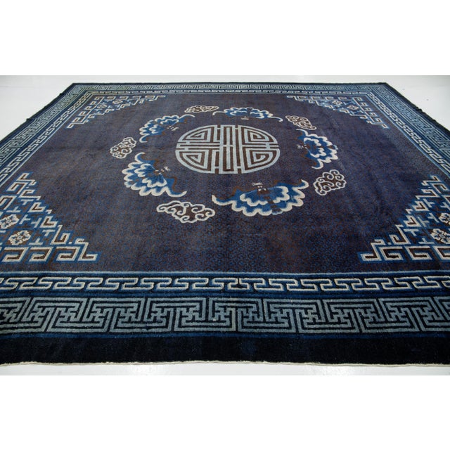 Blue Chinese Peking Handmade Designed Wool Rug From the 1920s For Sale In New York - Image 6 of 9