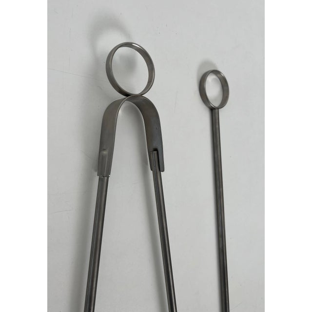 Chrome Am Designs Tempered Glass and Brass Fireplace Stand With Brushed Aluminum Tools For Sale - Image 8 of 12