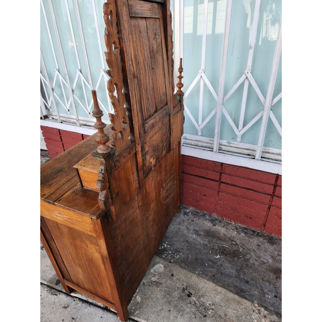 Antique Carved Wood Vanity Dresser With Mirror For Sale - Image 10 of 12