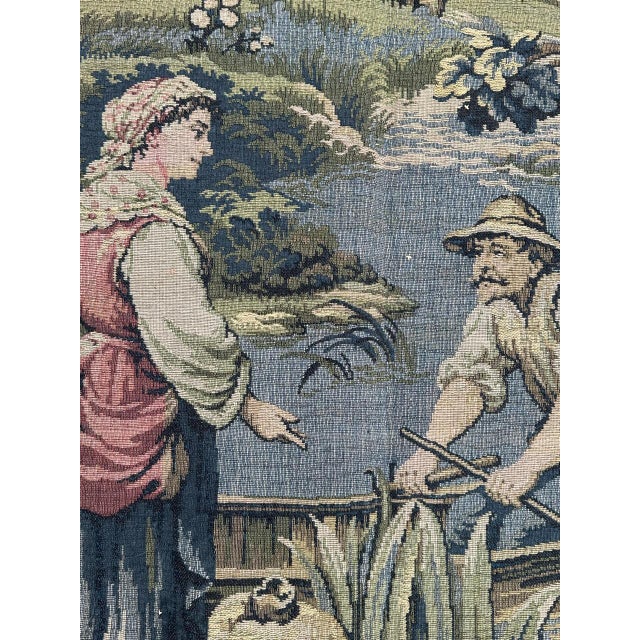 Vintage French Jacquard Tapestry Aubusson Ferryman, 1970s For Sale - Image 17 of 18