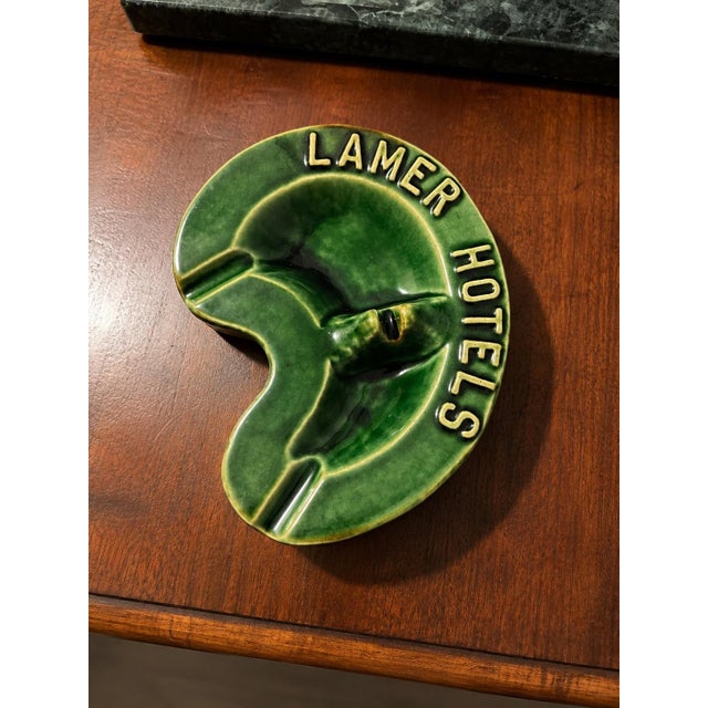 Mid-Century Modern Mid 20th Century Lamer Hotels Emerald Green Ceramic Ashtray For Sale - Image 3 of 4