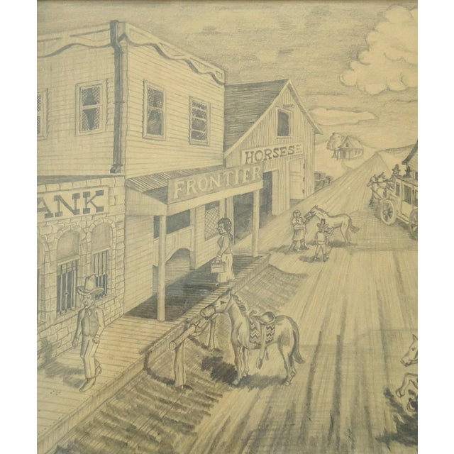 1967 Bob Everett "Centennial Before the Storm" Drawing Old Western Town Scene For Sale - Image 4 of 6