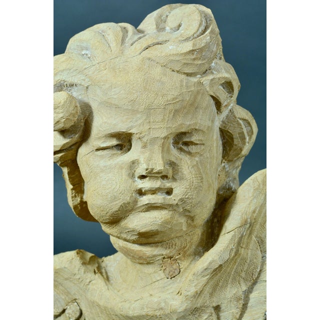 17thc Italian XL Heavy Antique Renaissance Grimacing Angel Carved Wood Sculpture For Sale - Image 11 of 12