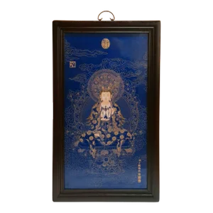 Chinese Porcelain Buddhist Temple Plaque Kuan Yin