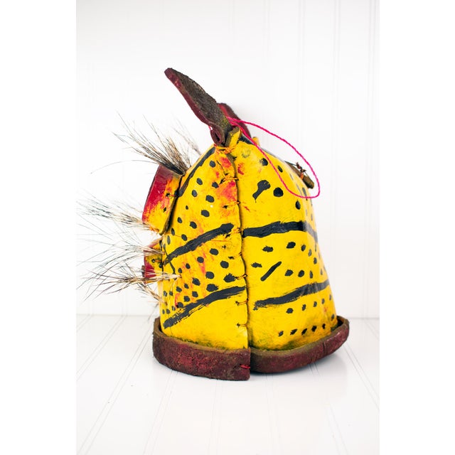Glass Mid 20th Century Ceremonial Leather Tiger / Jaguar Mask From Guerrero, Mexico For Sale - Image 7 of 17