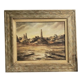 Large Vintage Southwestern Desert Oil Painting | Rustic Wood Frame For Sale