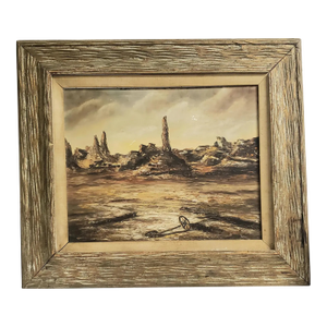 Large Vintage Southwestern Desert Oil Painting | Rustic Wooden Frame