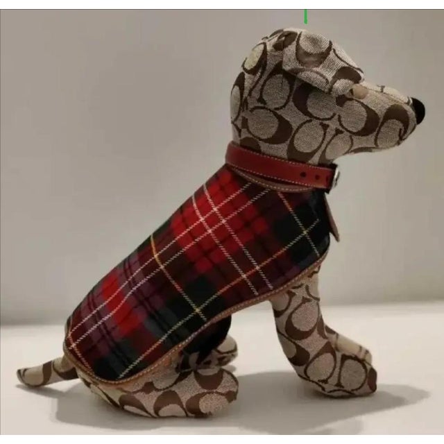 Vintage Coach Leather Signature Stuffed Collectible Khaki Display Dog For Sale - Image 10 of 12