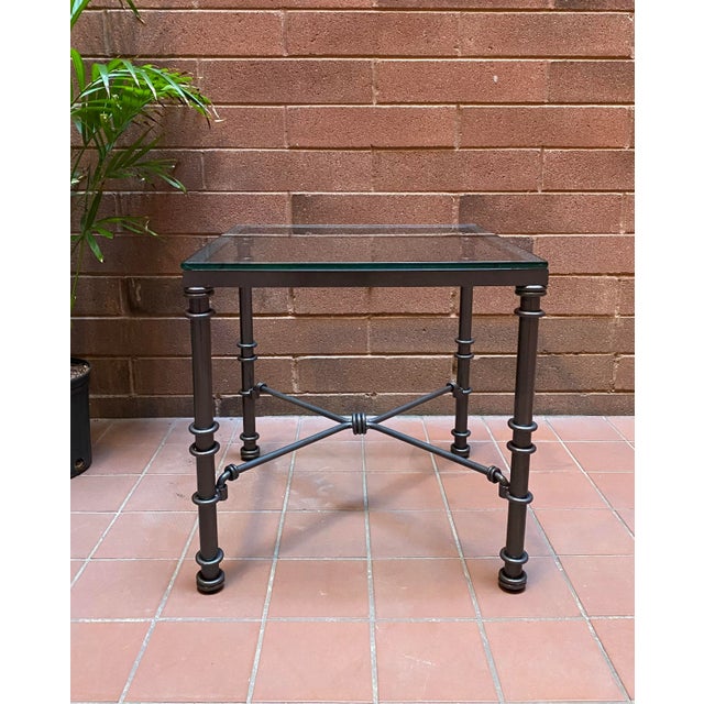 Metal Vintage Giacometti Style Wrought Iron Side Table With Thick Glass Top For Sale - Image 7 of 7