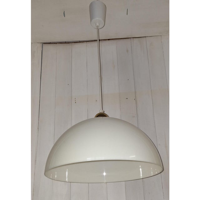 Vintage Ceiling Lamp with White Plastic Shade on Brass Mount, 1970s For Sale - Image 6 of 7
