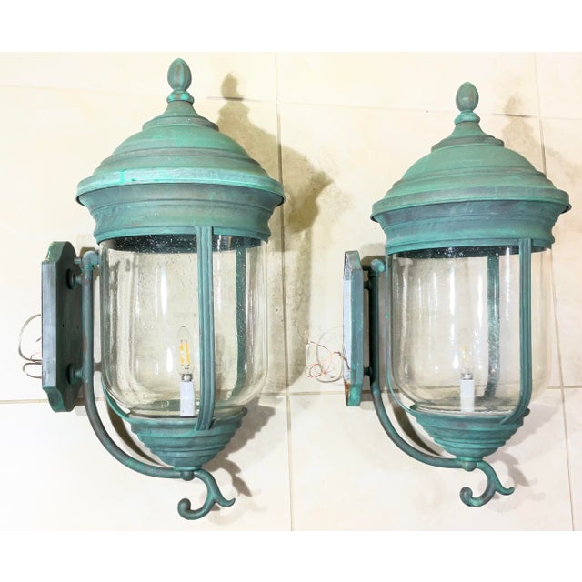 Pair of Vintage Solid Brass Wall Lanterns /Sconces 26”x 12” X13” For Sale - Image 13 of 15