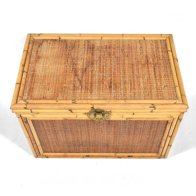 Rattan and Cane Chest with Brass Hardware For Sale - Image 9 of 11