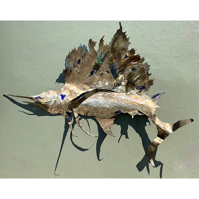 Metal Vintage Metal Sailfish Wall Sculpture For Sale - Image 7 of 18