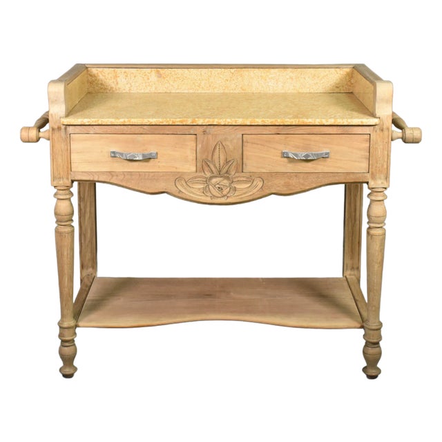 Art Deco French Bleached Oak Washstand, 1920s For Sale