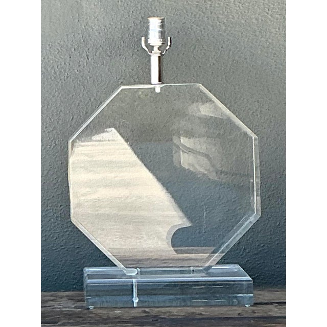 Contemporary Vintage Slab Lucite Octagon Lamp For Sale - Image 3 of 12
