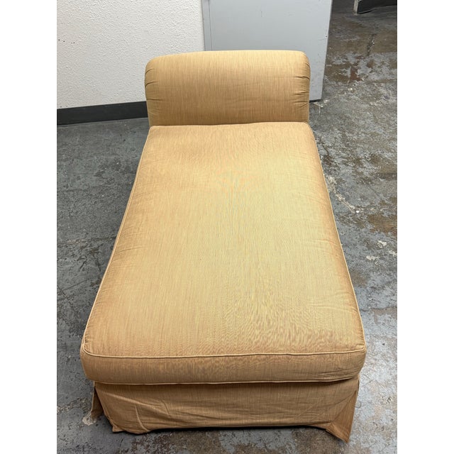 Textile Custom Design Golden Silk Dupioni Rolled Back Chaise Lounge + Lumbar Pillow For Sale - Image 7 of 12