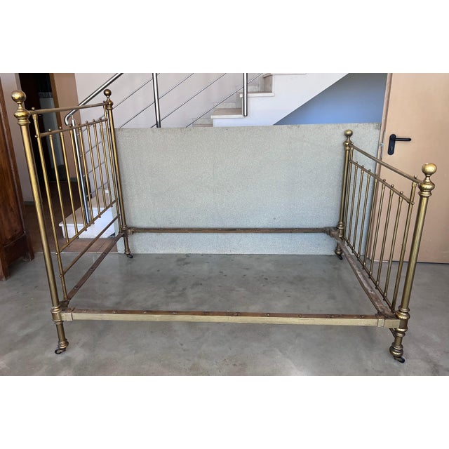 Early 20th Spanish Full Double Bronze Bed with bars and wheels