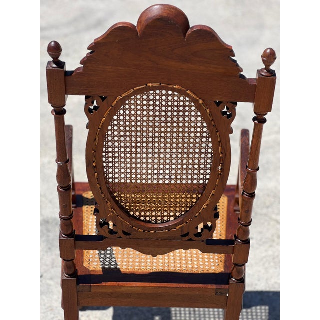 Brown Late 19th Century Medallion Armchairs in Turned and Carved Wood, 1890, Set of 6 For Sale - Image 8 of 9