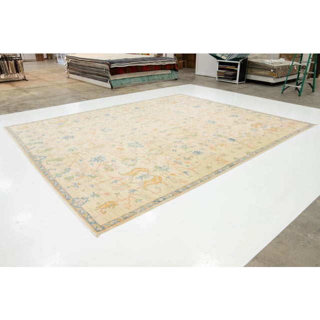 Contemporary Oushak Style Wool Rug in Beige With Allover Floral Design For Sale - Image 4 of 9