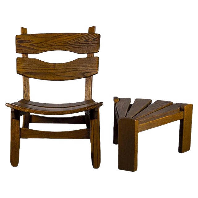 Set of Brutalist Chair and Stool in Oak by Dittmann & Co., 1960s For Sale