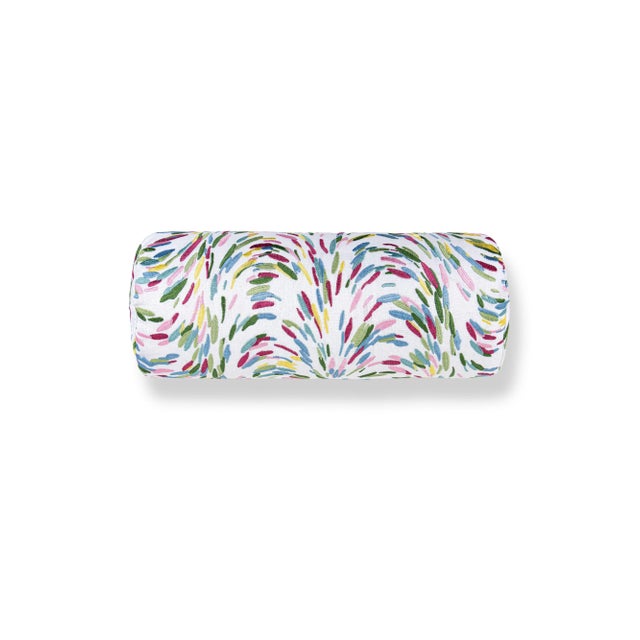 Contemporary The House Of Scalamandré Fountain Embroidery Bolster Pillow In Printemps For Sale - Image 3 of 3